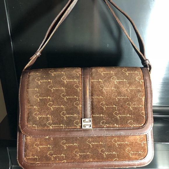 Givenchy Bags Rare Vintage Script Logo Brown Suede Bag Poshmark